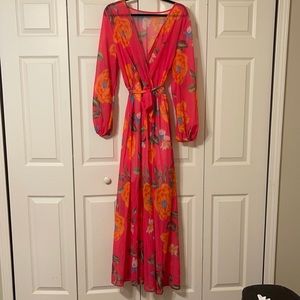 Stunning Hot Pink Floral Summer Maxi Dress